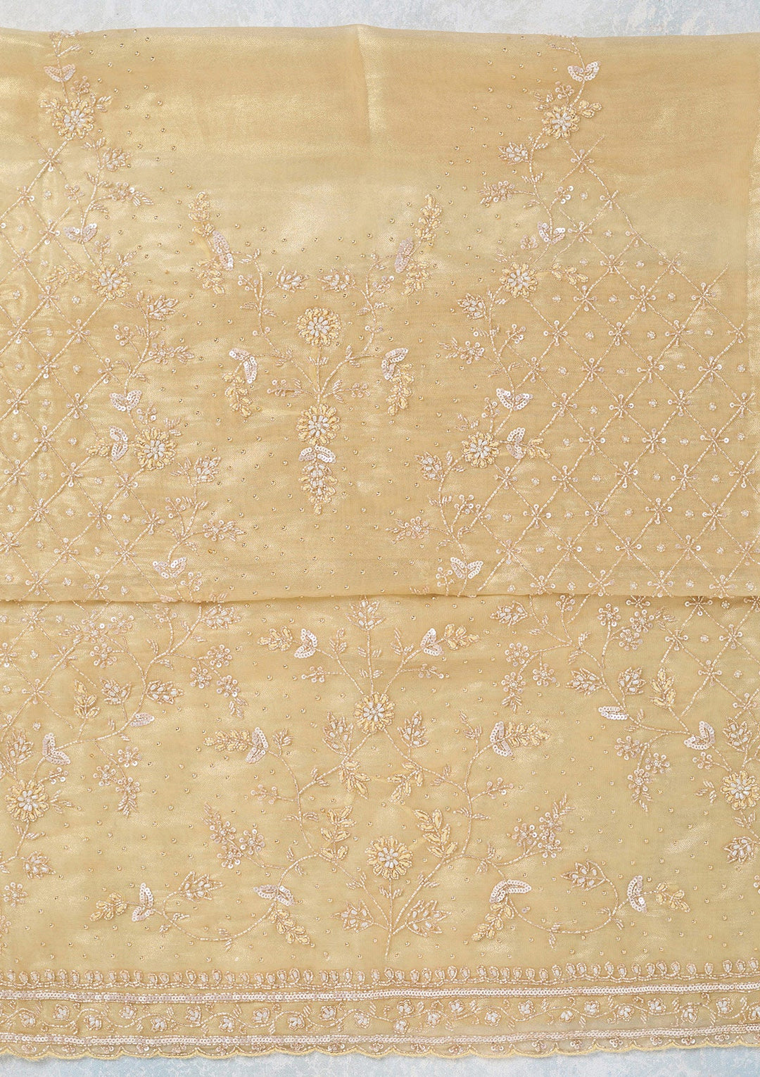 Gold Zariwork Tissue Unstitched Salwar Suit-koskii