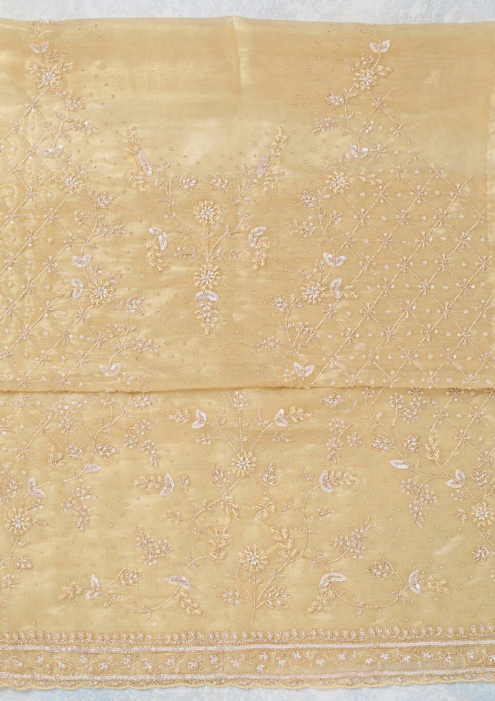 Gold Zariwork Tissue Unstitched Salwar Suit-koskii