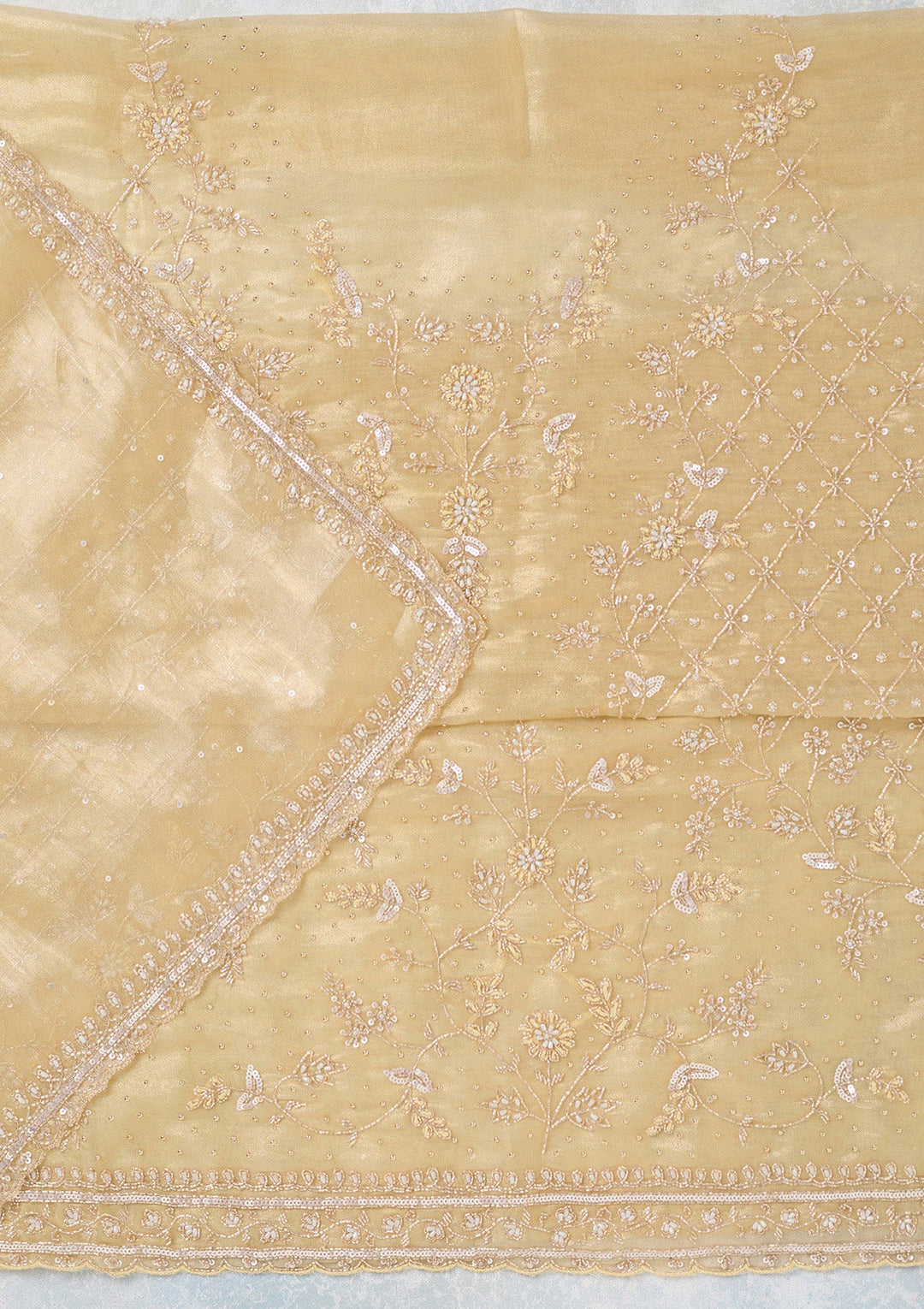Gold Zariwork Tissue Unstitched Salwar Suit-koskii