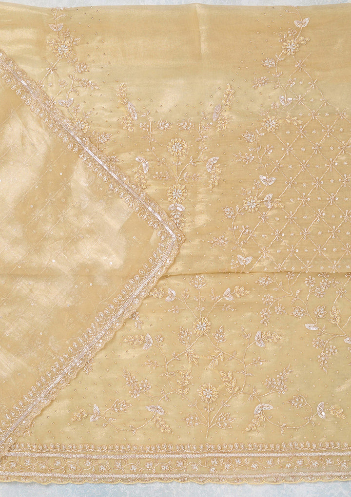 Gold Zariwork Tissue Unstitched Salwar Suit-koskii