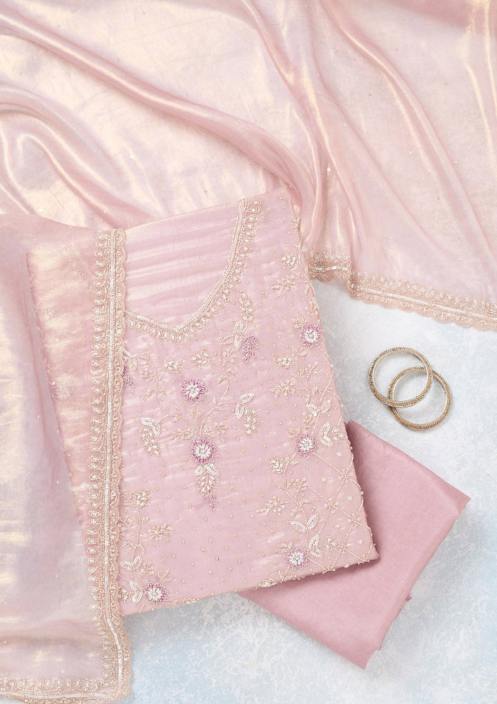 Lavender Zariwork Tissue Unstitched Salwar Suit-koskii