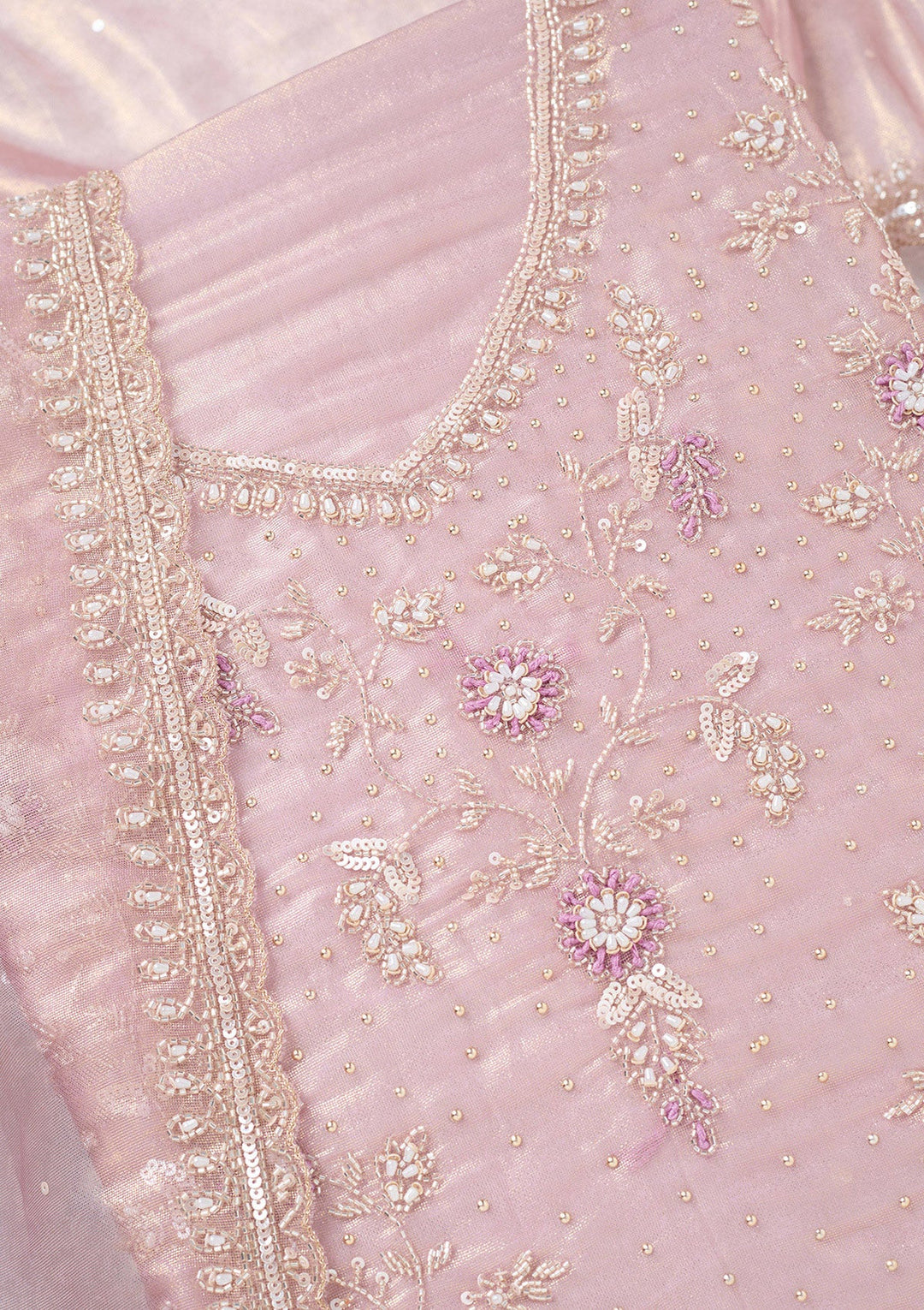 Lavender Zariwork Tissue Unstitched Salwar Suit-koskii