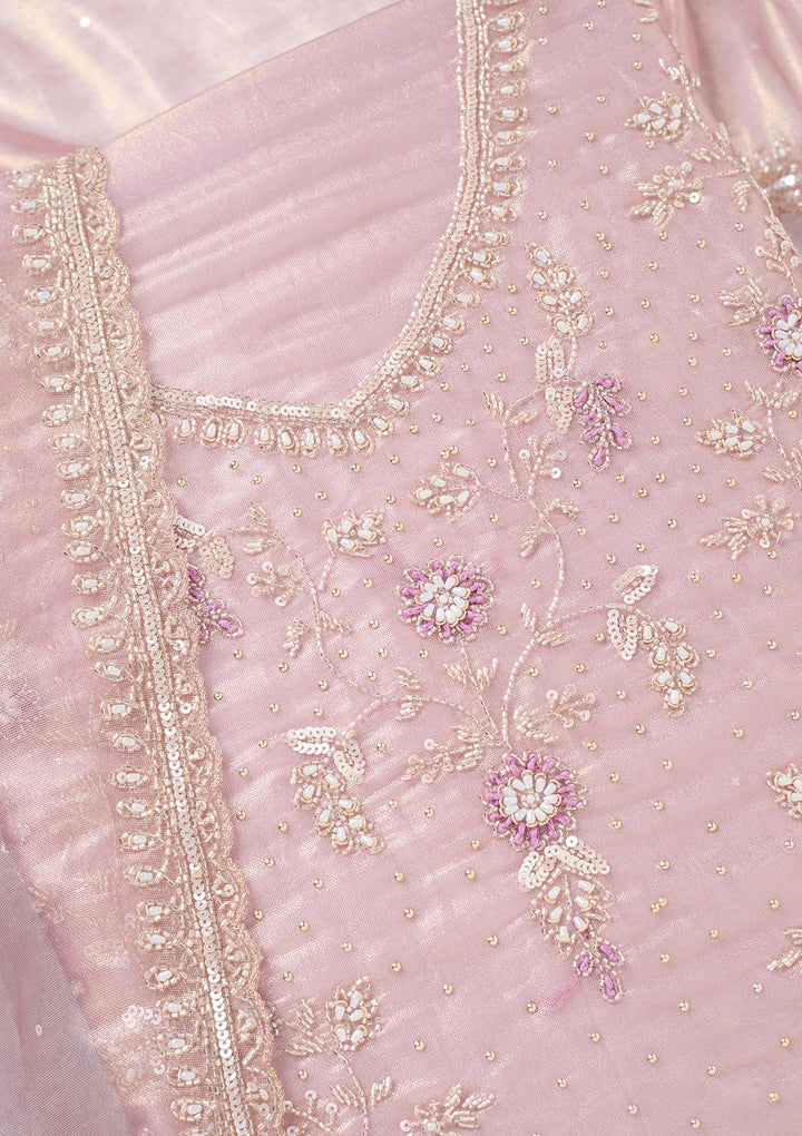 Lavender Zariwork Tissue Unstitched Salwar Suit-koskii