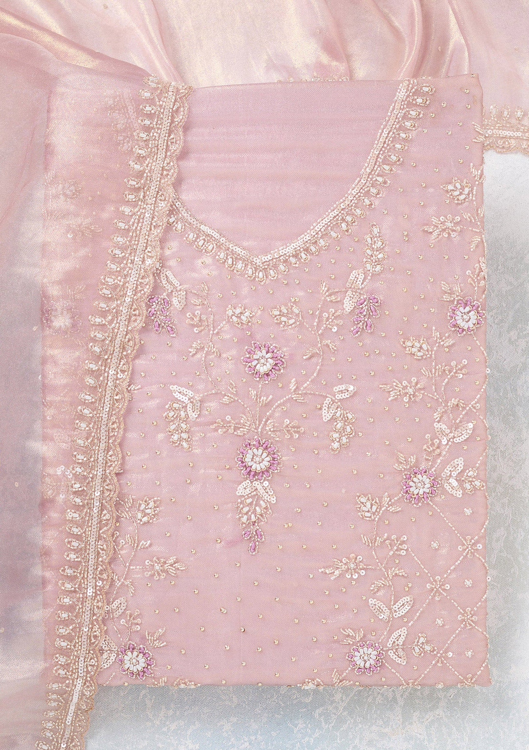 Lavender Zariwork Tissue Unstitched Salwar Suit-koskii