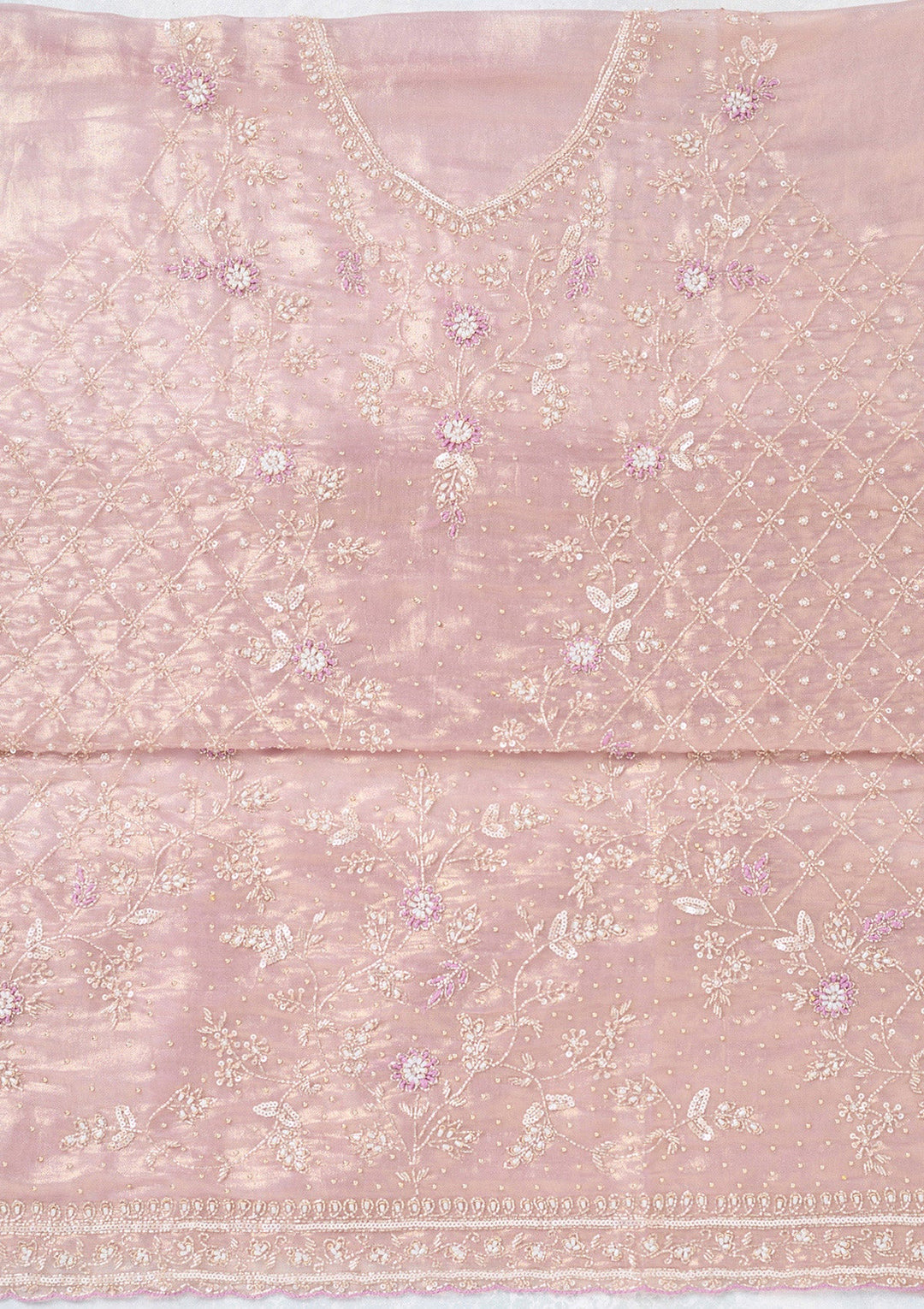 Lavender Zariwork Tissue Unstitched Salwar Suit-koskii