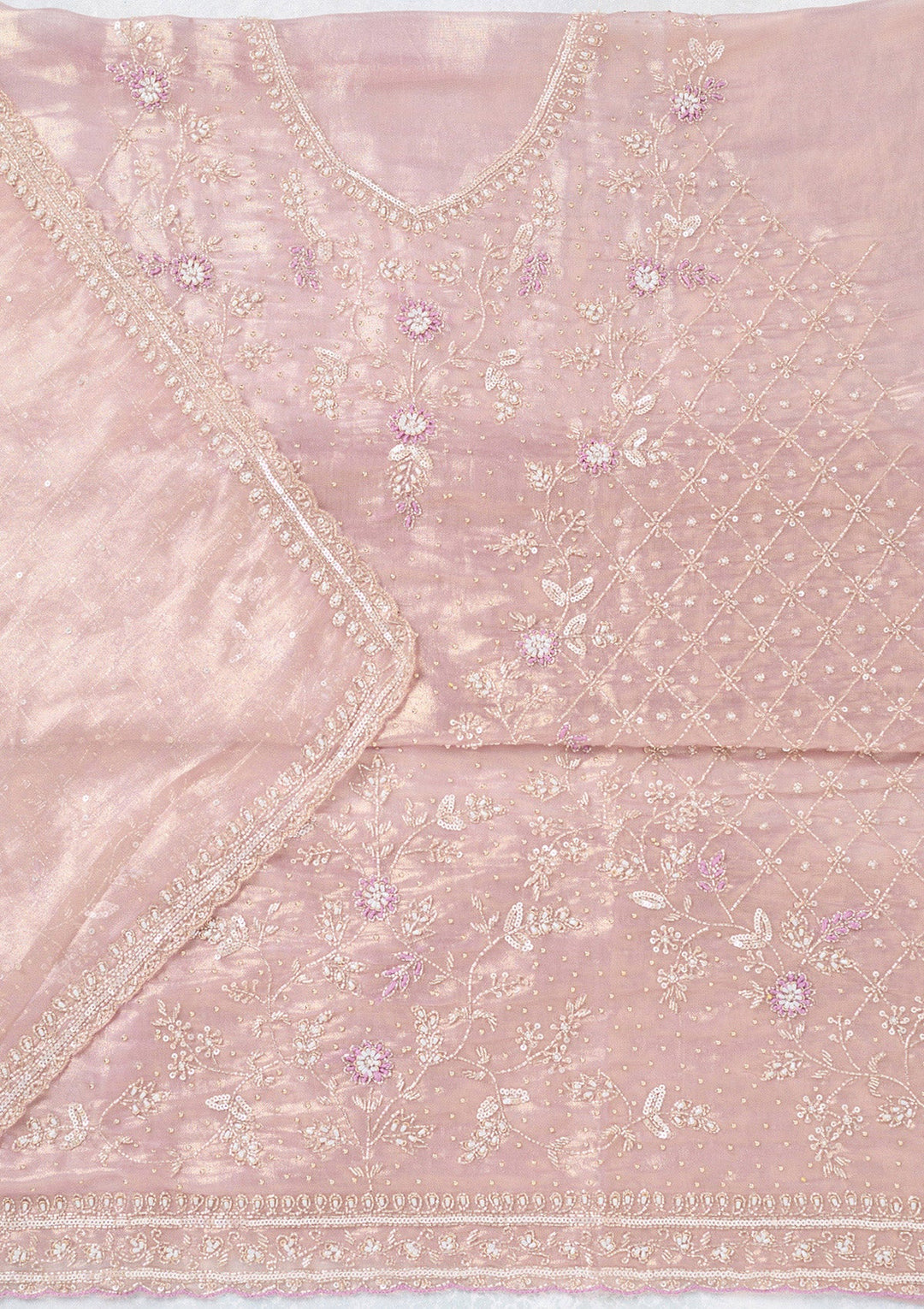 Lavender Zariwork Tissue Unstitched Salwar Suit-koskii