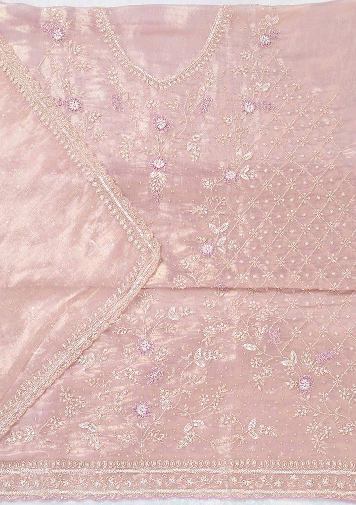 Lavender Zariwork Tissue Unstitched Salwar Suit-koskii