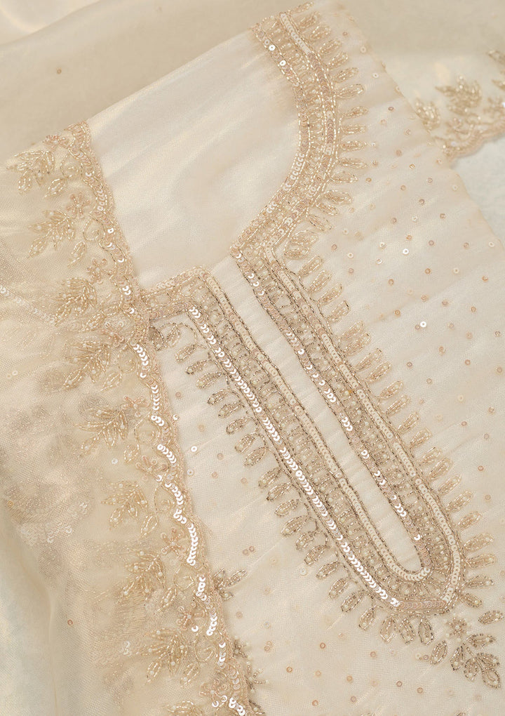 Off White Cutdana Tissue Unstitched Salwar Suit