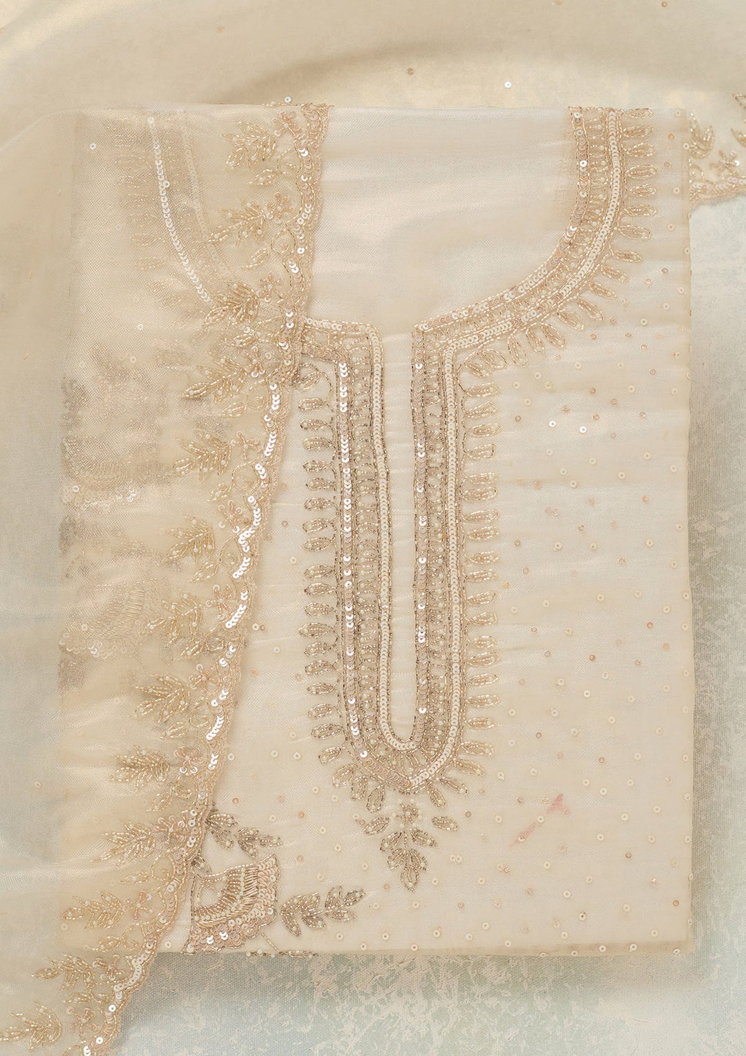 Off White Cutdana Tissue Unstitched Salwar Suit