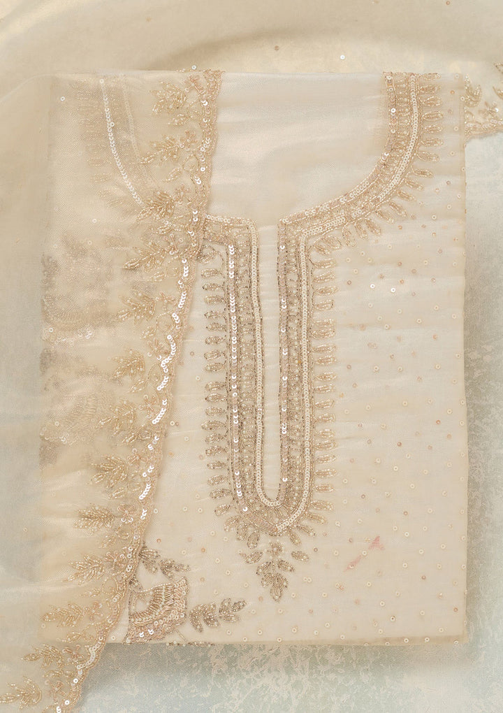 Off White Cutdana Tissue Unstitched Salwar Suit