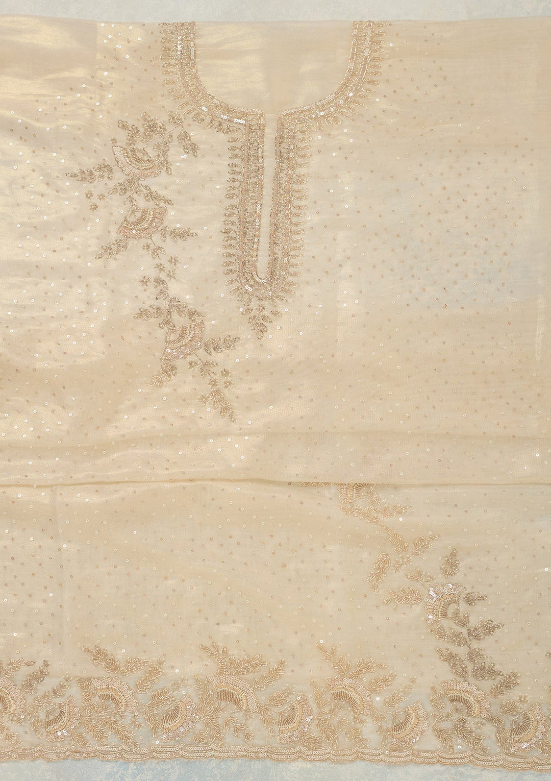 Off White Cutdana Tissue Unstitched Salwar Suit