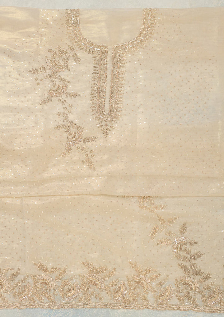 Off White Cutdana Tissue Unstitched Salwar Suit