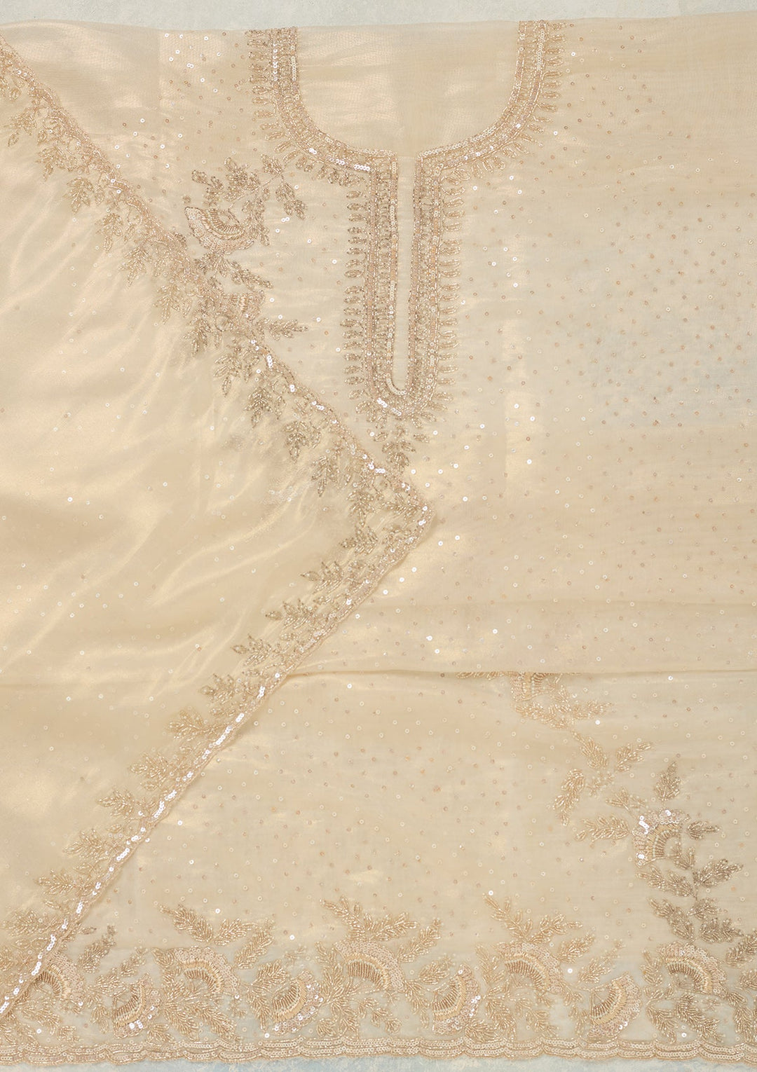 Off White Cutdana Tissue Unstitched Salwar Suit