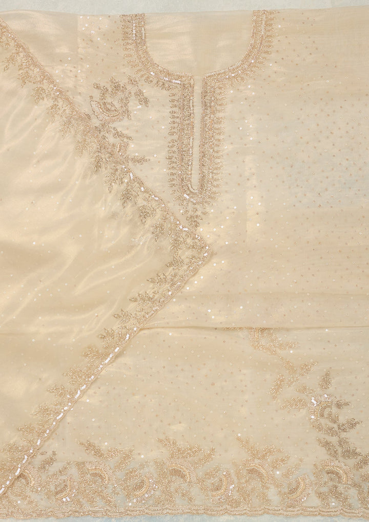Off White Cutdana Tissue Unstitched Salwar Suit