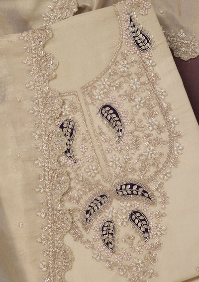 Cream Cutdana Organza Unstitched Salwar Suit-Koskii