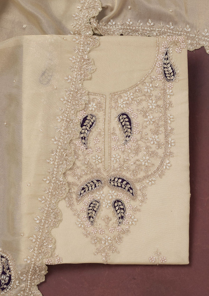 Peacock Blue Cutdana Semi Crepe Unstitched Salwar Suit-Koskii