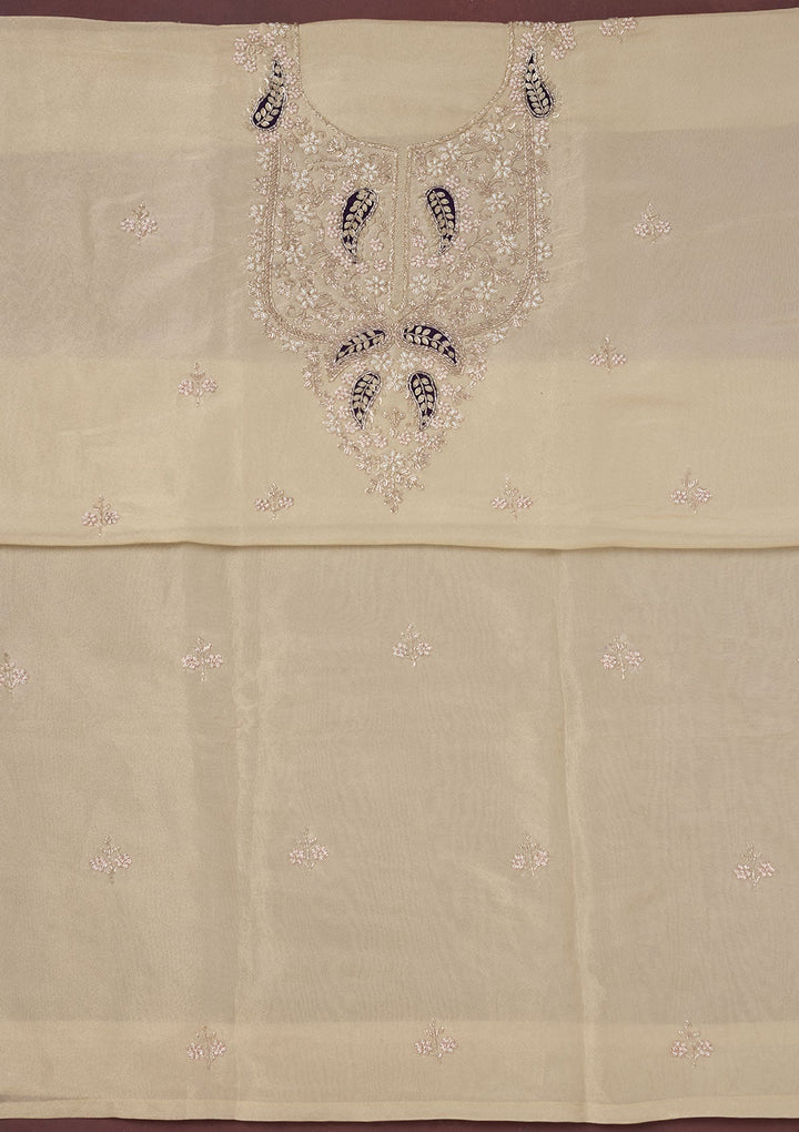 Cream Cutdana Organza Unstitched Salwar Suit-Koskii