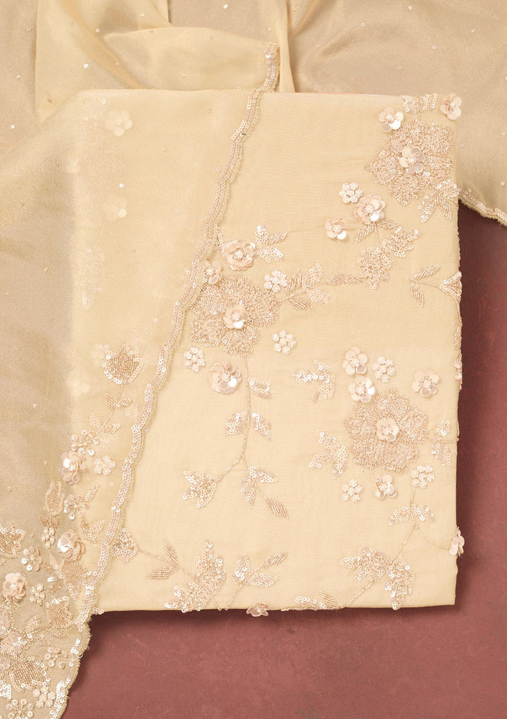 Gold Cutdana Organza Unstitched Salwar Suit-Koskii