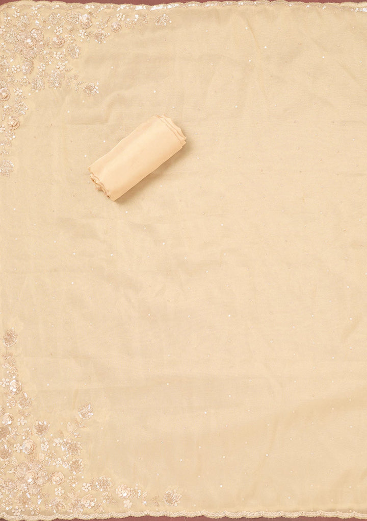 Gold Cutdana Organza Unstitched Salwar Suit-Koskii