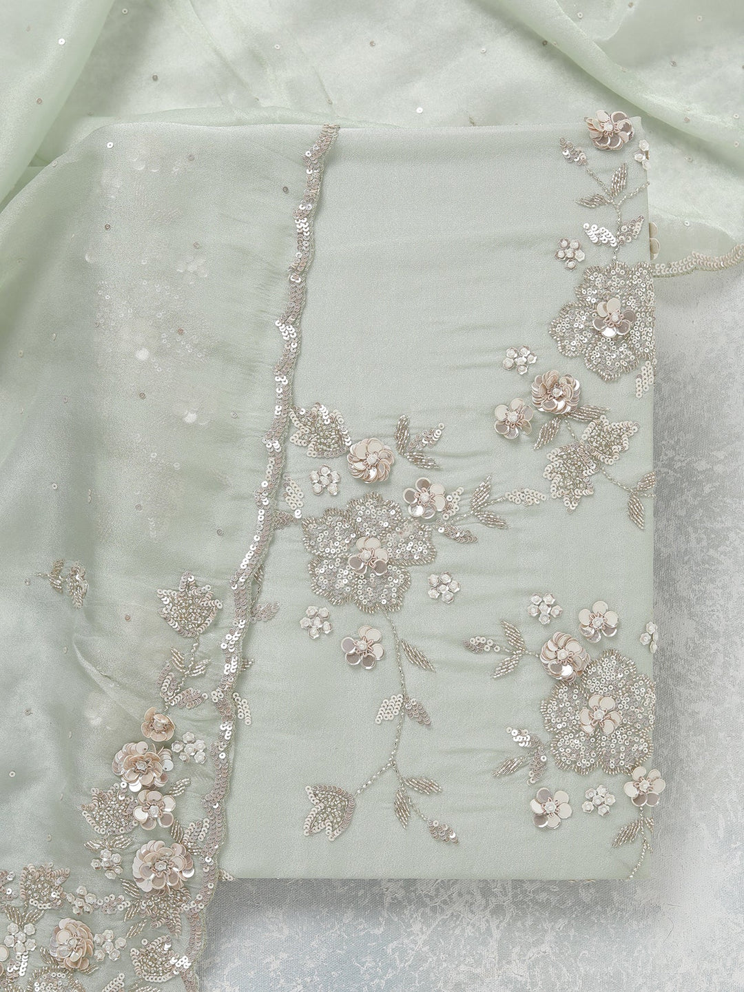 Pista Green Cutdana Tissue Unstitched Salwar Suit-koskii