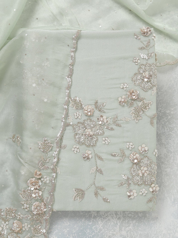 Pista Green Cutdana Tissue Unstitched Salwar Suit-koskii