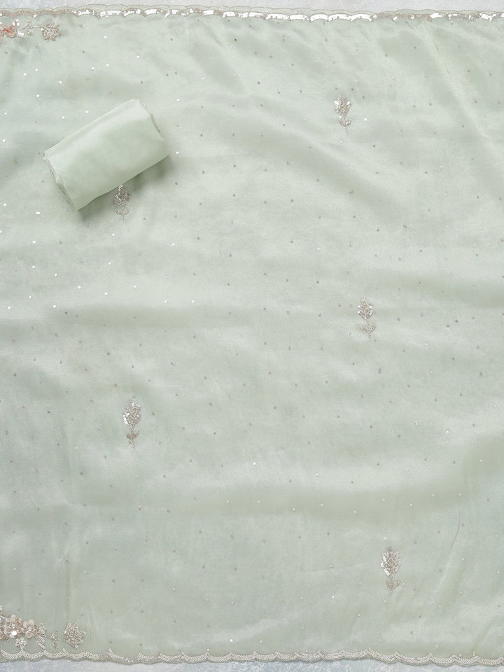 Pista Green Cutdana Tissue Unstitched Salwar Suit-koskii