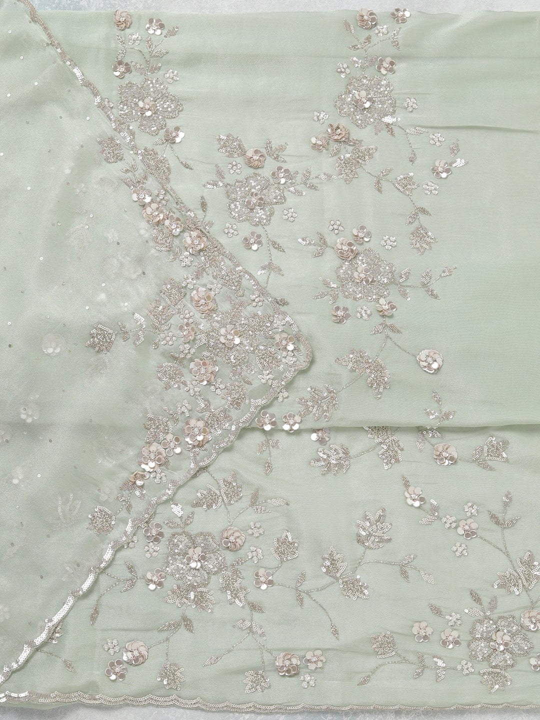 Pista Green Cutdana Tissue Unstitched Salwar Suit-koskii