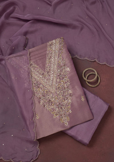 Lavender Cutdana Organza Unstitched Salwar Suit-Koskii