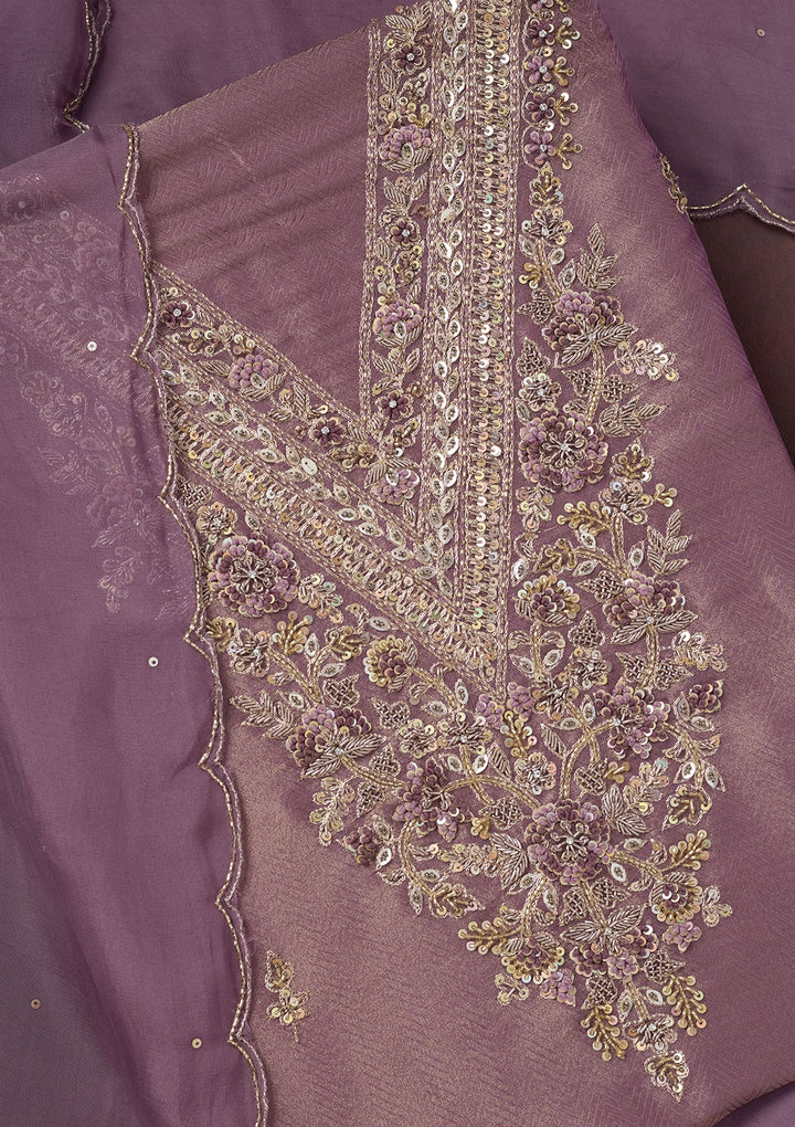 Lavender Cutdana Organza Unstitched Salwar Suit-Koskii