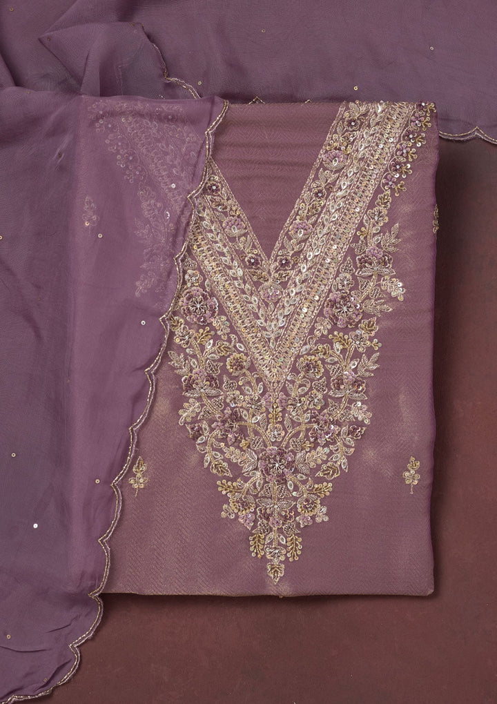 Lavender Cutdana Organza Unstitched Salwar Suit-Koskii