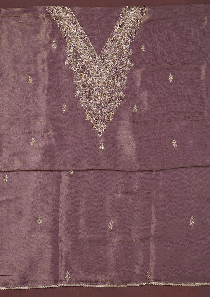Lavender Cutdana Organza Unstitched Salwar Suit-Koskii