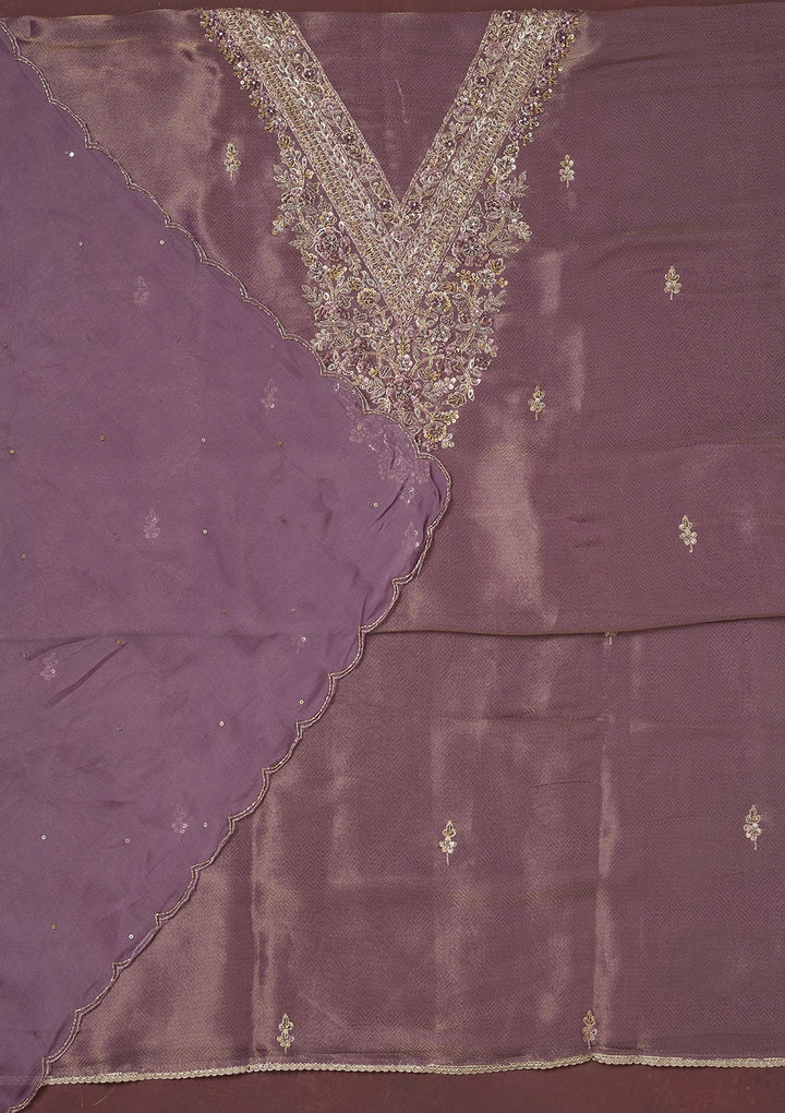 Lavender Cutdana Organza Unstitched Salwar Suit-Koskii