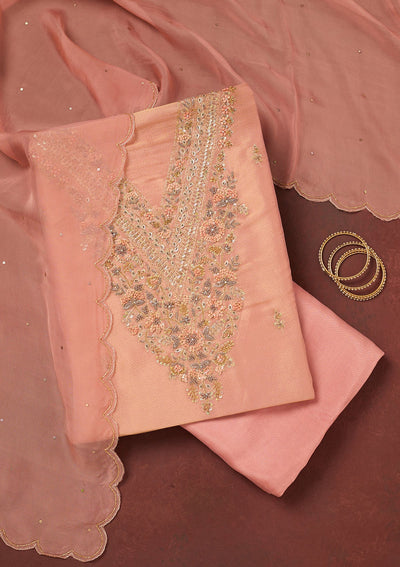 Orange Cutdana Crepe Unstitched Salwar Suit-Koskii