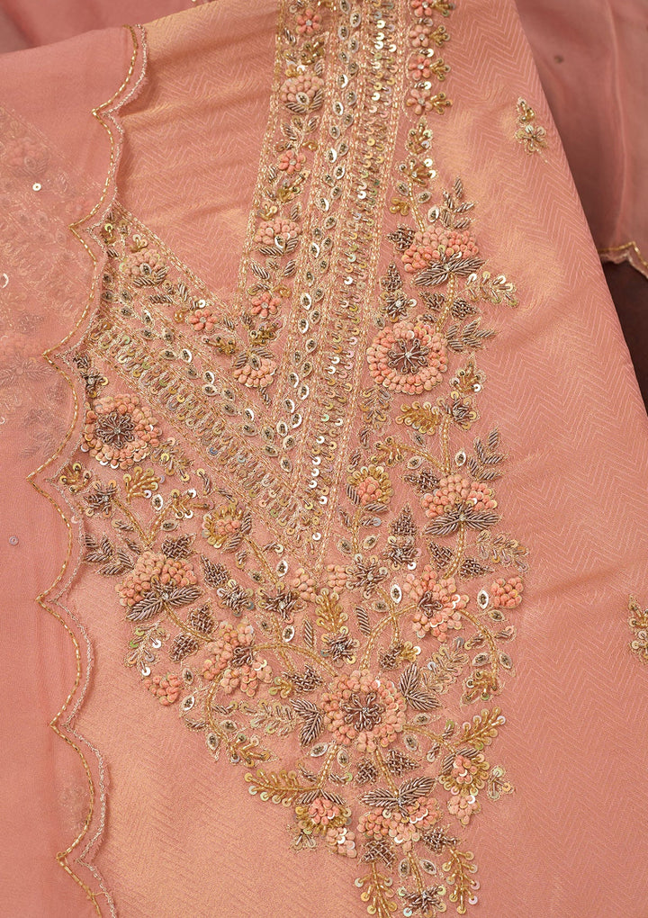 Orange Cutdana Crepe Unstitched Salwar Suit-Koskii