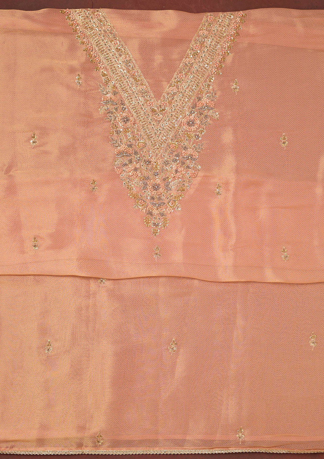 Orange Cutdana Crepe Unstitched Salwar Suit-Koskii