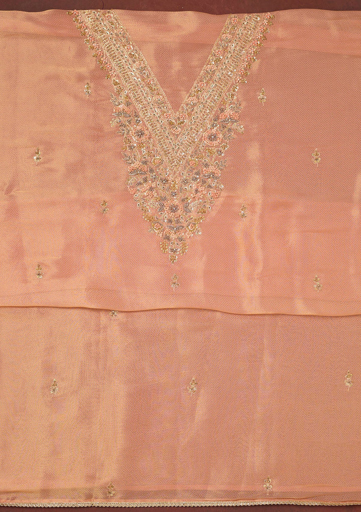 Orange Cutdana Crepe Unstitched Salwar Suit-Koskii