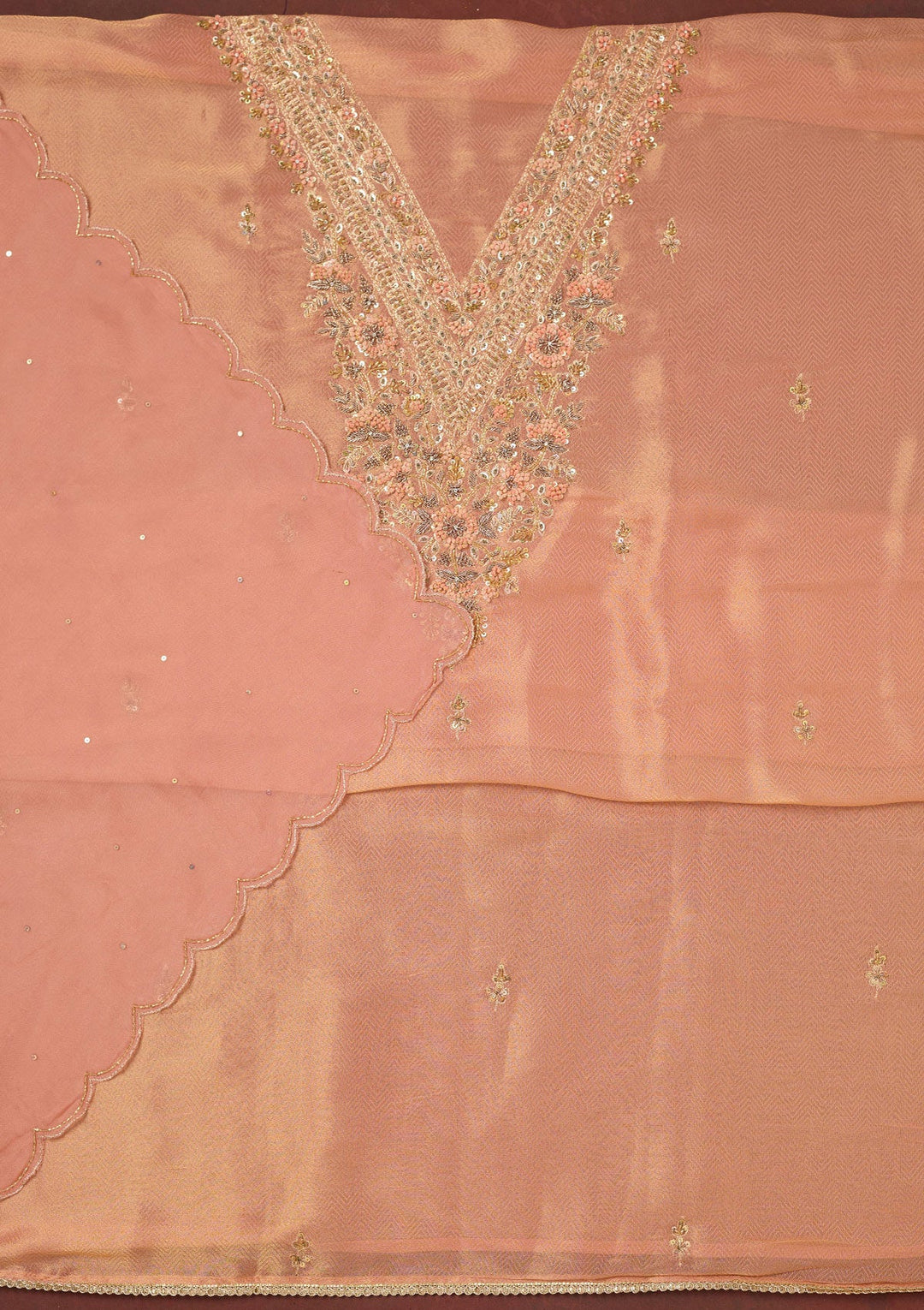 Orange Cutdana Crepe Unstitched Salwar Suit-Koskii