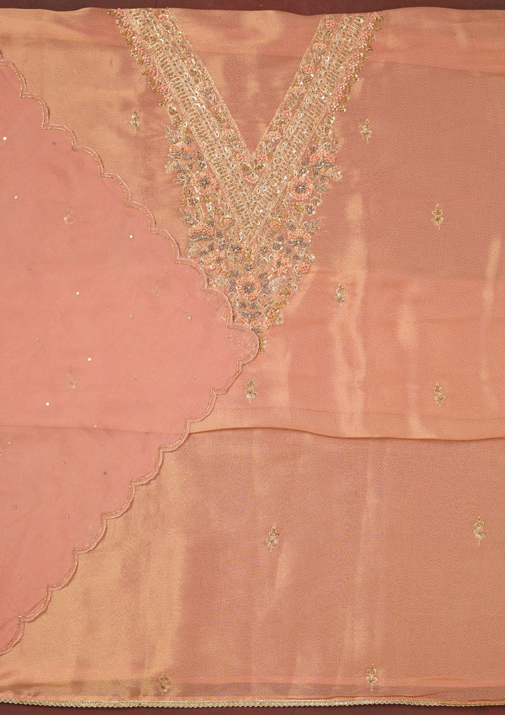 Orange Cutdana Crepe Unstitched Salwar Suit-Koskii