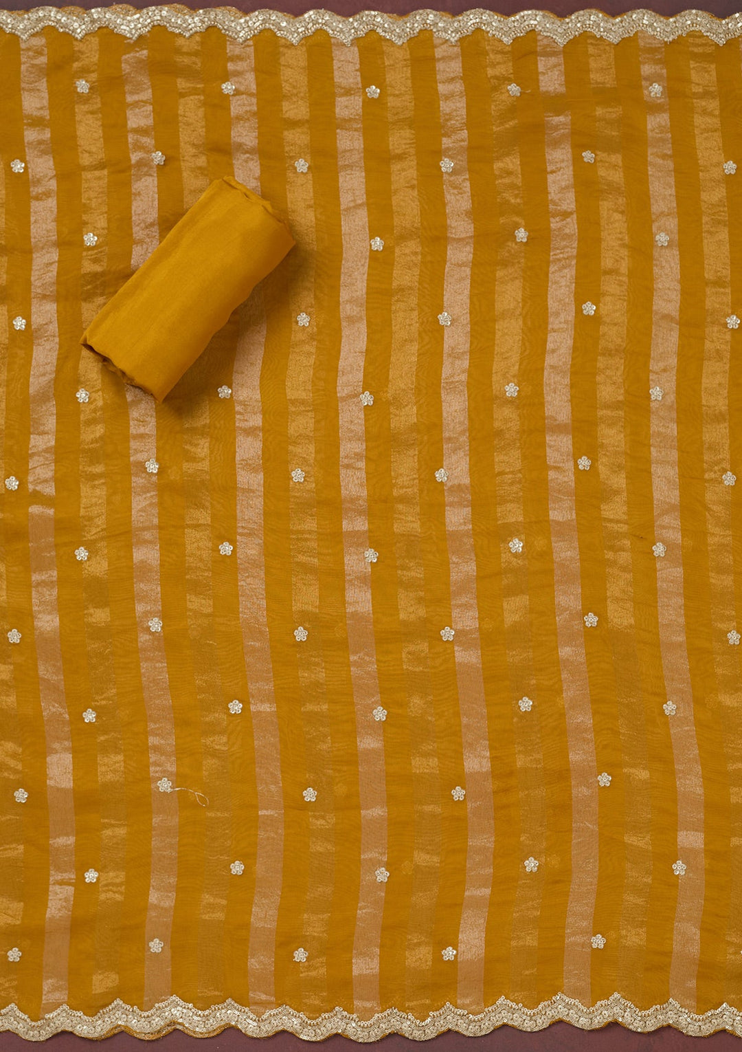 Yellow Zariwork (Gold) Semi Crepe Unstitched Salwar Suit-Koskii