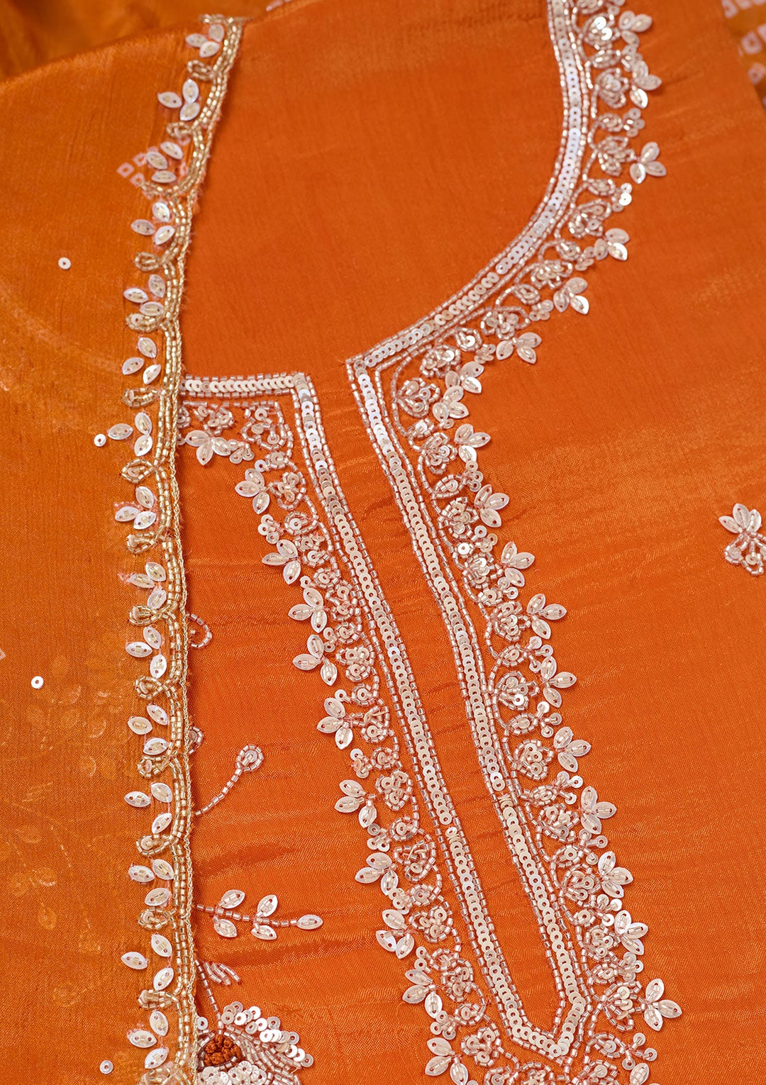 Orange Cutdana Crepe Unstitched Salwar Suit-Koskii