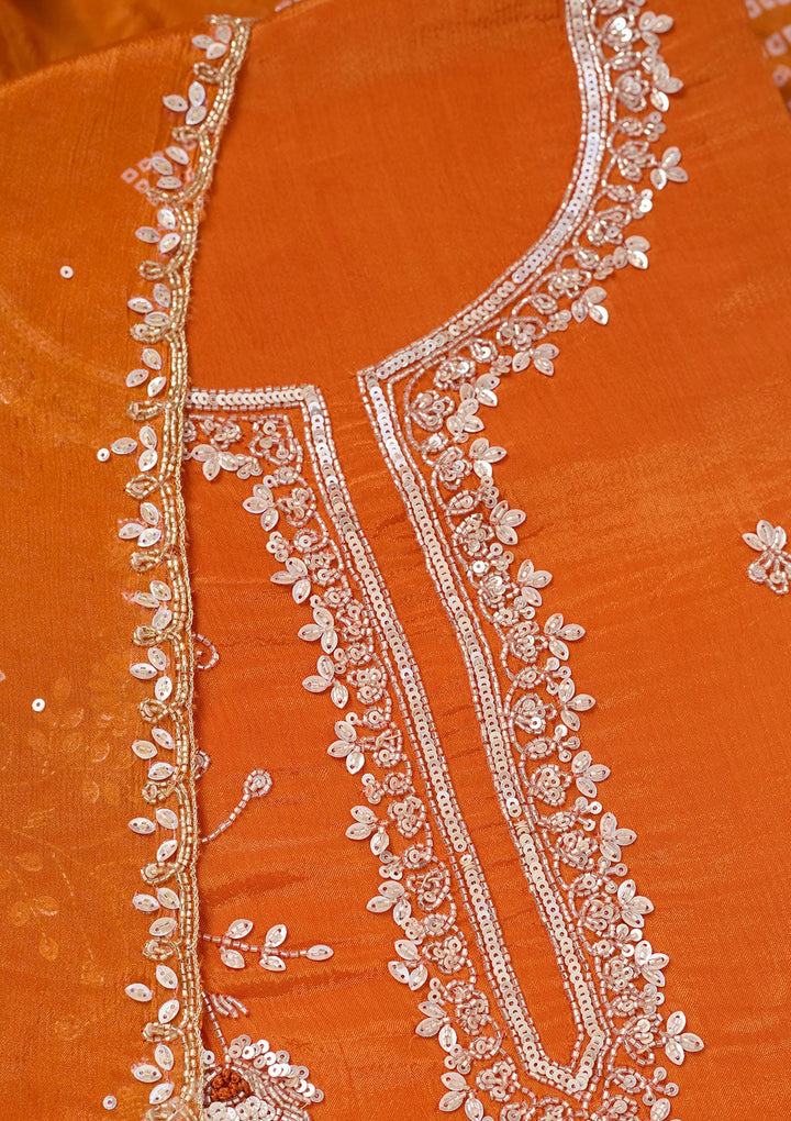 Orange Cutdana Crepe Unstitched Salwar Suit-Koskii