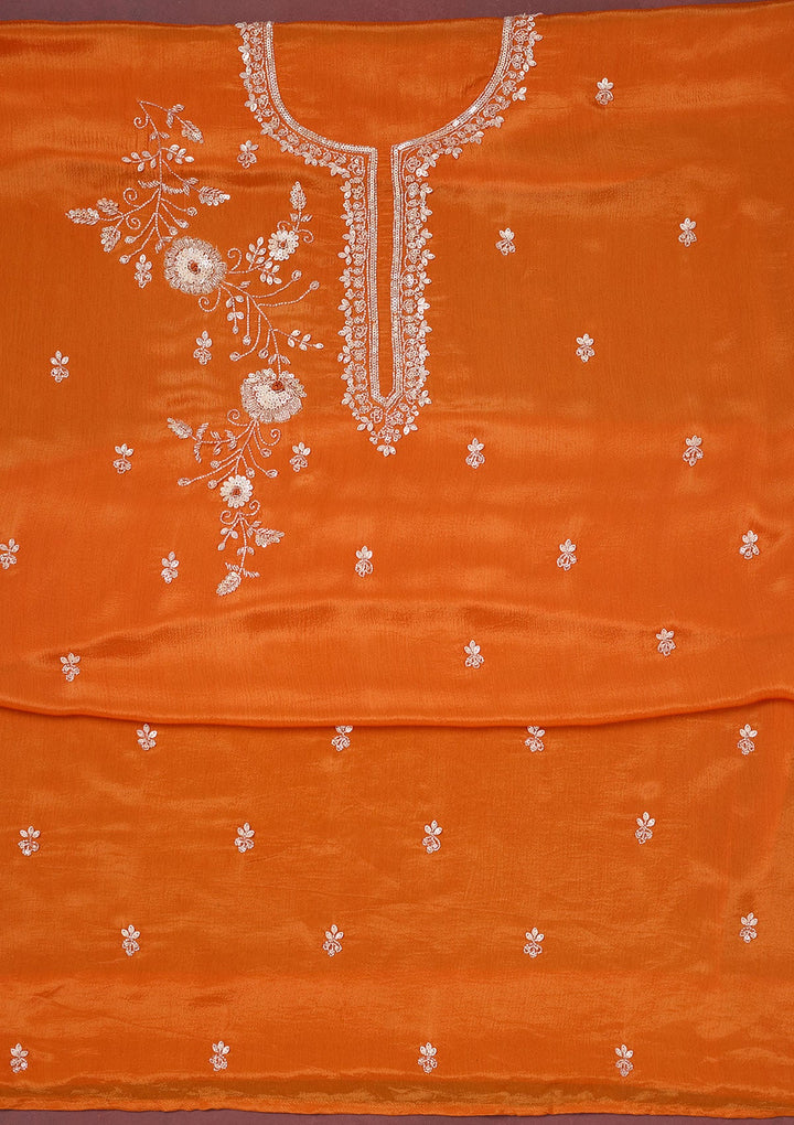 Orange Cutdana Crepe Unstitched Salwar Suit-Koskii