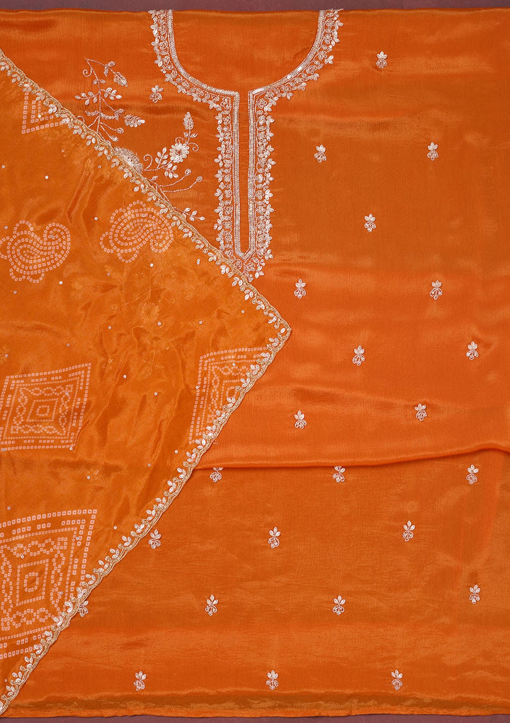 Orange Cutdana Crepe Unstitched Salwar Suit-Koskii