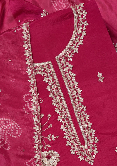 Rani Pink Cutdana Crepe Unstitched Salwar Suit-Koskii