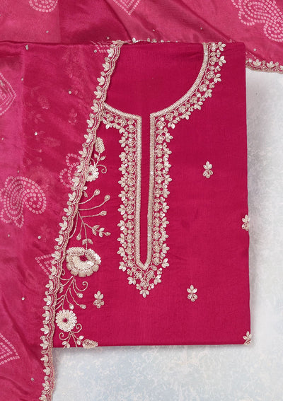 Rani Pink Cutdana Crepe Unstitched Salwar Suit-Koskii