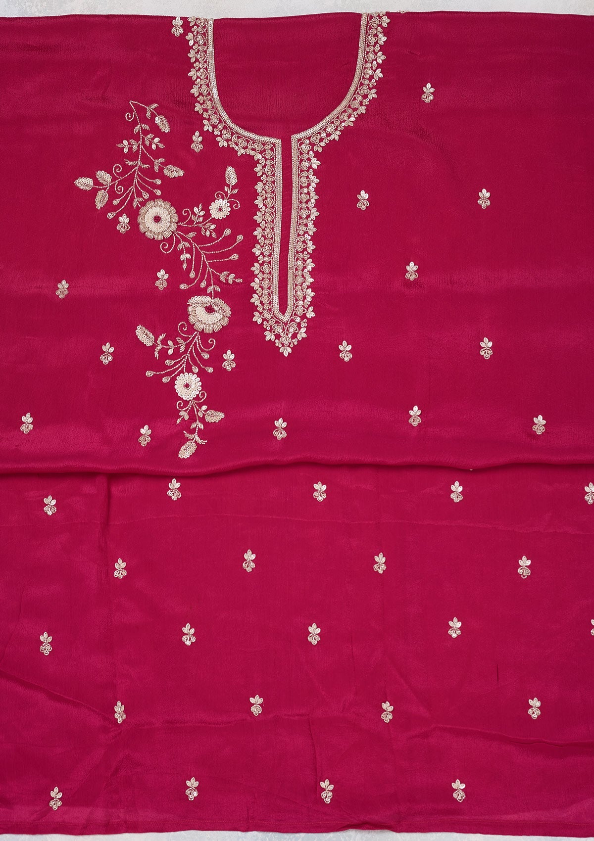 Rani Pink Cutdana Crepe Unstitched Salwar Suit-Koskii