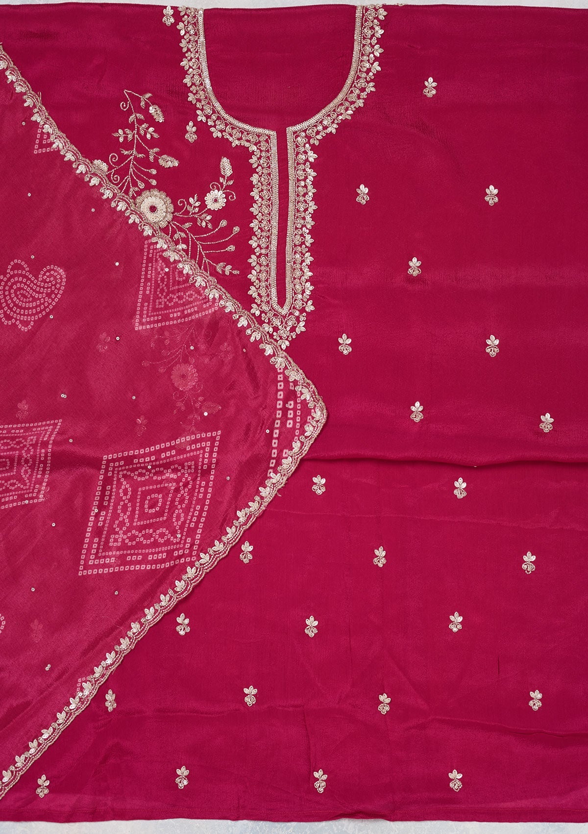 Rani Pink Cutdana Crepe Unstitched Salwar Suit-Koskii