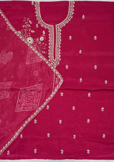Rani Pink Cutdana Crepe Unstitched Salwar Suit-Koskii