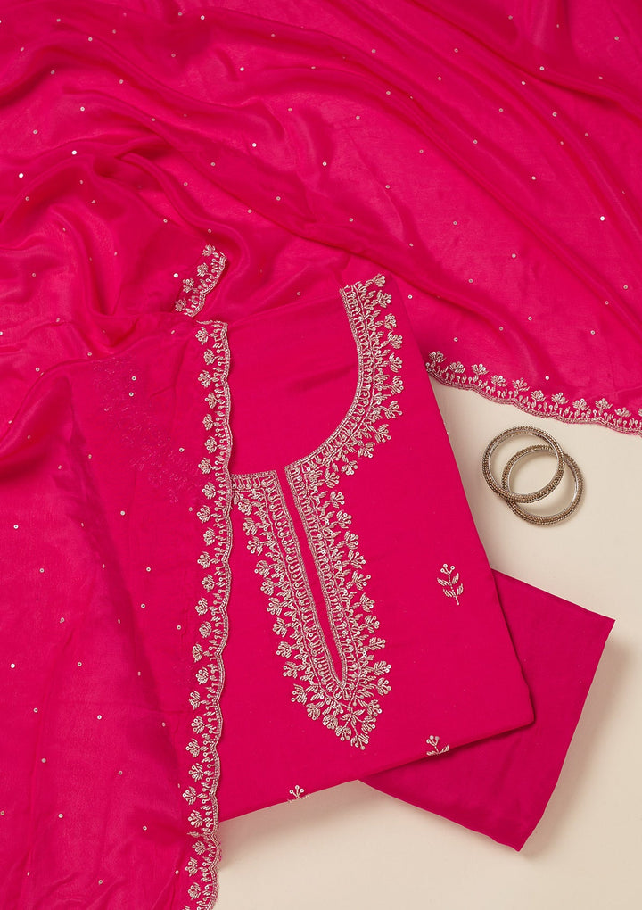 Rani Pink Cutdana Crepe Unstitched Salwar Suit-koskii