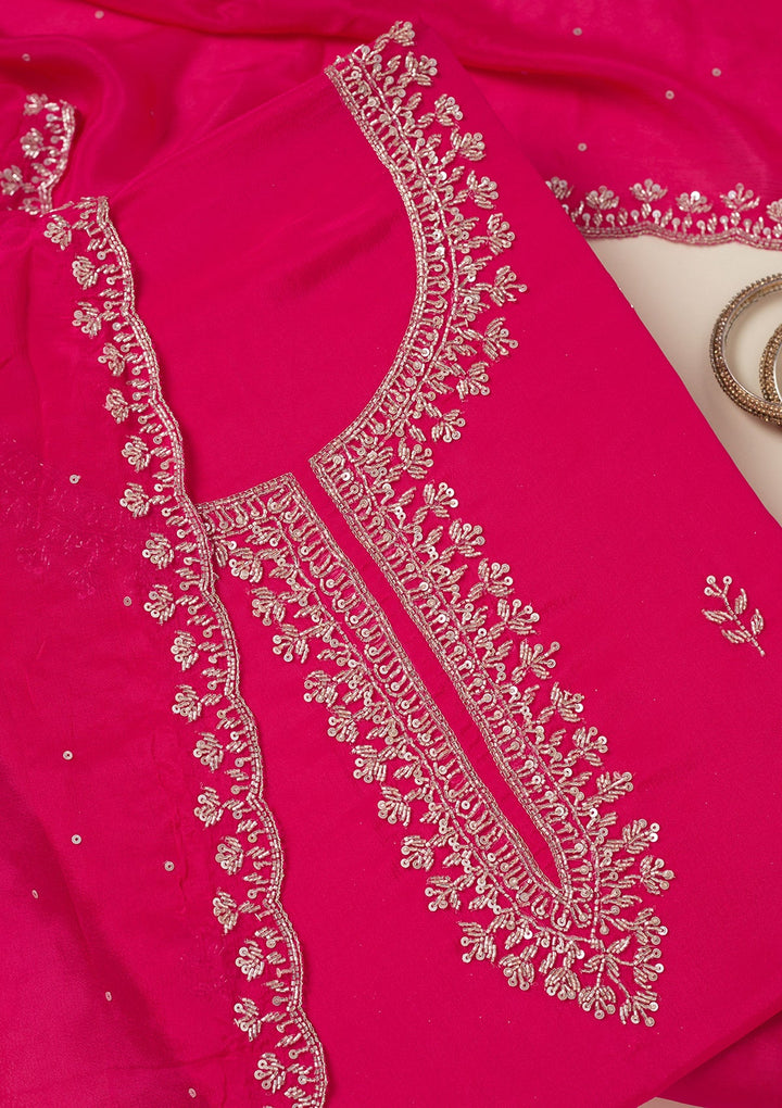 Rani Pink Cutdana Crepe Unstitched Salwar Suit-koskii